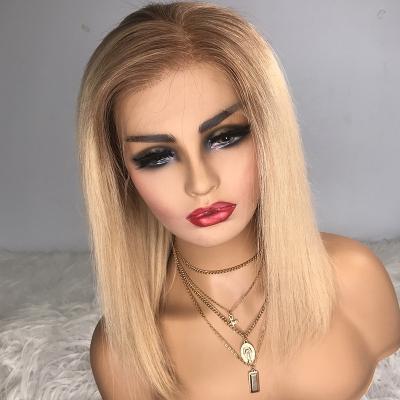 China 100% Blonde Blonde Color 12Inch HD 13X4 Front Short Bob Wig Ombre Body Wave Virgin Hair Lace Front Wig With Preplucked Hair No Shedding for sale