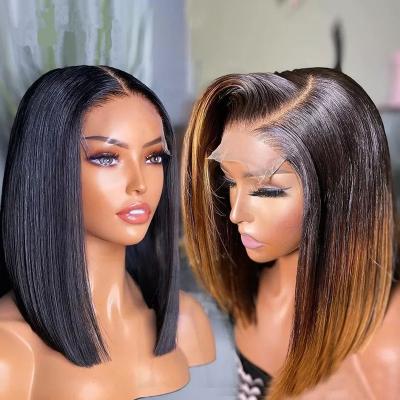 China Wholesale HD Body Wave 180% Lace 5X5 Lace Wig Cuticle Closure 14inch BOB Brazilian Hair Wig Aligned Bob Raw Transparent Lace Wigs Peruvian for sale