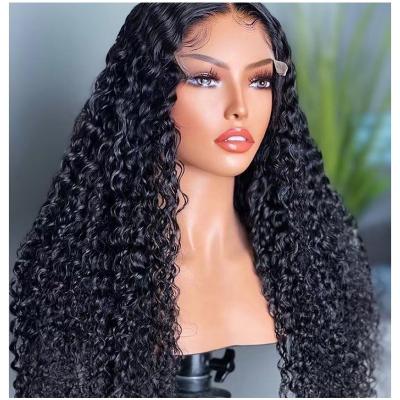 China Water Wave Water Wave 180% Long Curly Full Lace Front Human Hair Glueless Transparent 5X5 Closure Wig Lace Up Hair Wigs For Black Women for sale