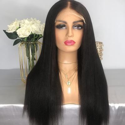 China Cheap Wholesale Yaki 5X5 Closure 5X5 Human Hair Lace Wig 22inch Straight Lace Front Wigs Natural Black With Babyhair for sale