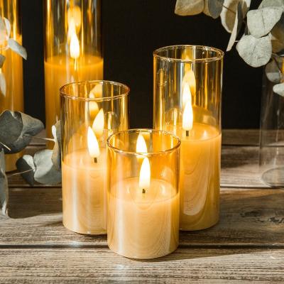 China Wedding Christmas Birthday Party Gift Wholesale Real Matti Flame 3d Home Decoration Battery Operated Flameless Glass Led Candle for sale