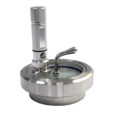 China Sanitary Round 304 316L High Pressure Union Type Food Processing Pipe Sight Glass With Refill Lighting And Scraper for sale