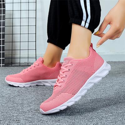 China Fashion trend wholesale women black white pink color upper knit casual walking sneakers shoes for sale