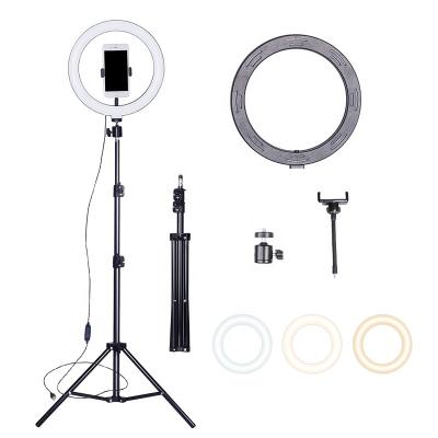 China 26cm/10inch Plastic 15w 2200K-5500K LED Make Up Ring Light Phone Ring Light with 1.6m Light Stand for sale