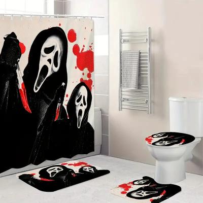 China Sustainable 2023 New Halloween Theme Non-Slip Bathroom Carpet Toilet U-Shaped Mat & Covered Mat Bathroom Set for sale