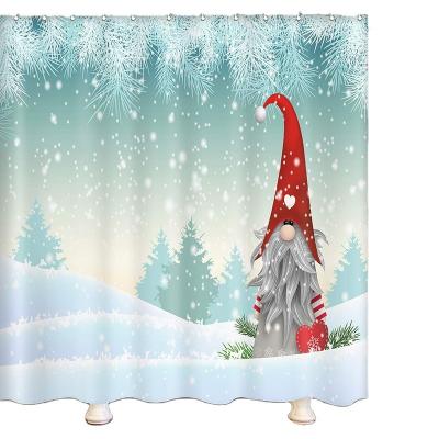 China Sustainable 2023 New Cute Winter Christmas Holiday Shower Curtain with 12 Hooks Waterproof and Mildew Resistant Shower Curtains for sale