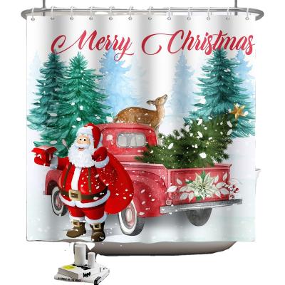 China Sustainable Cute and Exquisite Santa Claus Snowman Christmas Shower Curtain with 12 Hooks Waterproof Mildew Proof Shower Curtain for sale