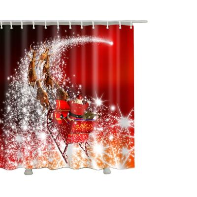 China Sustainable Cute Santa Christmas Tree Elk Snowflake Pattern Shower Curtain Bathroom Curtain Polyester Waterproof Shower Curtain for sale