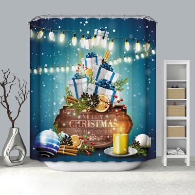 China Sustainable 2023 New 3D Data Printing Christmas Tree Polyester Fabric Mouldproof Waterproof Bathroom Bathtub Blackout Curtains for sale