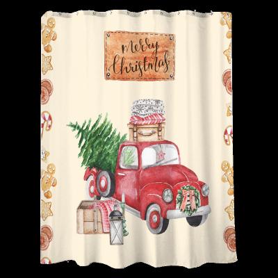 China Sustainable Santa Claus Elk White Shower Curtain Home Background Cloth Wall Decor Polyester Waterproof Bathroom Blackout Curtain Bath Screen for sale