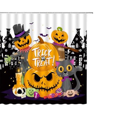 China Sustainable 2023 New Halloween Happy Halloween Pumpkin Elf Cute Cartoon Shower Curtain Bathroom Curtain Waterproof Shower Curtain for sale