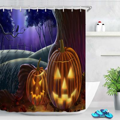 China Sustainable 2023 New Scary Pumpkinhead Custom Halloween Series Shower Curtain Waterproof Shower Curtain Bathroom Screen for sale