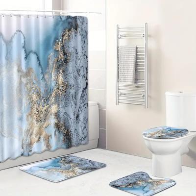 China Sustainable 2023 Luxury marble shower curtain non-slip bathroom carpet toilet U-shaped mat and cover pad Nordic minimalist bathroom set for sale