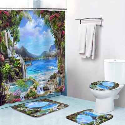 China Sustainable Beautiful and Amazing Natural Landscape Pattern Shower Curtain with 12 Hooks, Waterproof and Wrinkle-free Bathroom Set for sale