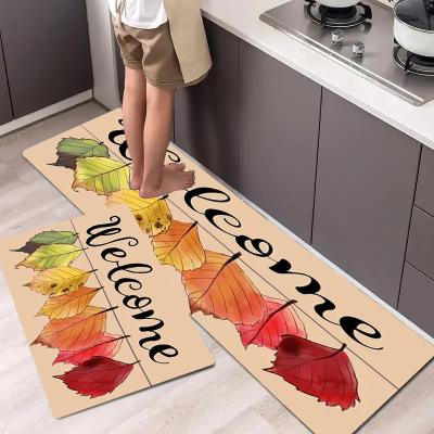 China Stain Resistant Maple Leaf Printed Flannel Floor Mat, Non-slip Oil-absorbing Floor Mat, Entrance and Bedroom Door Rug for sale