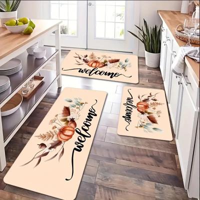 China Stain Resistant Super HOT Sale Fashion Pumpkin Theme Flannel Anti-Slip Oil and Water Absorbent  Kitchen Carpet for sale