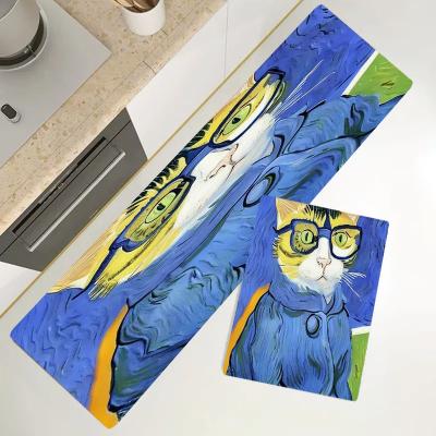 China Stain Resistant Flannel Color Hand Painted Kitchen Floor Mat, Non-slip Super Absorbent Fluffy and  Anti-fouling Floor Mat for sale