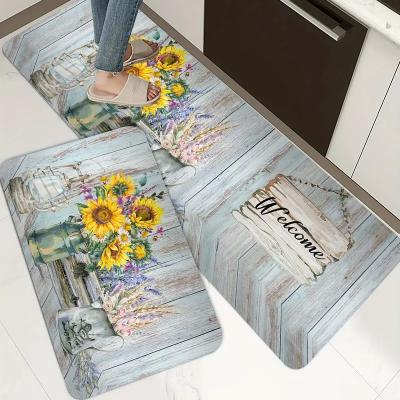 China Stain Resistant Pretty Sunflower Printed Non-slip Fast Absorbent Water and Memory Foam Mat, Soft and Weak Kitchen Runner Carpet Kitchen Mat for sale