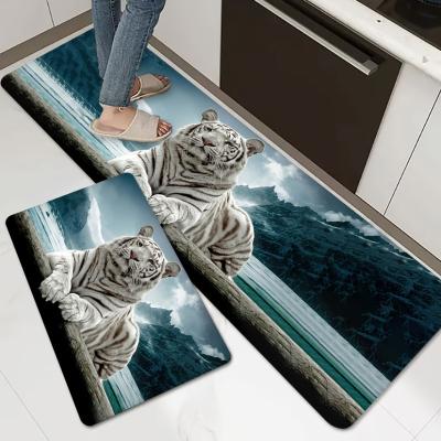 China Stain Resistant 3D Tiger Animal Print Oil-proof Soft Fatigue Comfortable Non-Slip Memory Foam Runner Floor Mat of Kitchen for sale