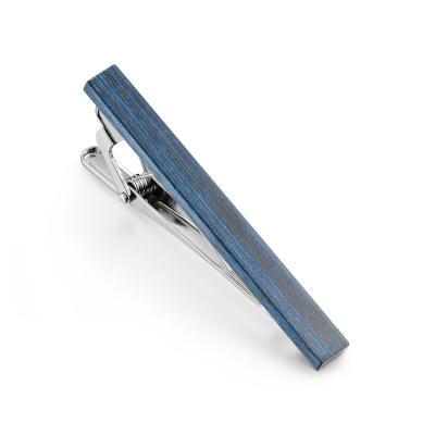 China Amazon Classic Hot Sale Brass Tie Clip Chrome Plated Blue Wooden Men Tie Clip For Man's Business Casual Necktie for sale