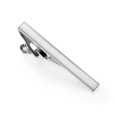 China Classic Custom Brass Tie Clip Chrome Plated Pull Tie Pin Necktie Bar For Men for sale