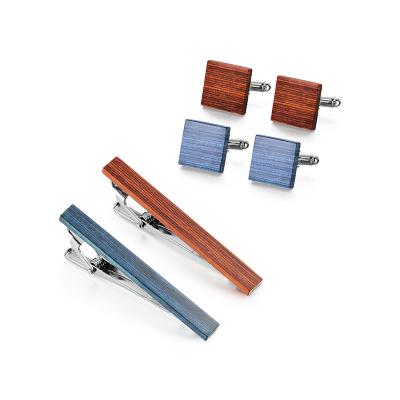 China New Fashion 6 PCS Classic Hot Sale Set Wooden Cuff Links and Link Clips Set for Men's Business Casual Dress Shirt for sale