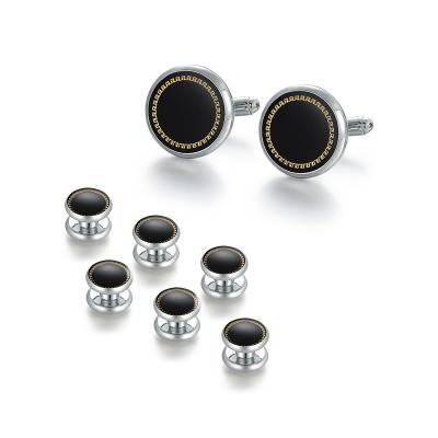 China 8pcs Classic High Quality Set Men's Cufflinks and Studs Set Black Round Cufflinks and Studs for Tuxedo Shirt, Business, Wedding for sale