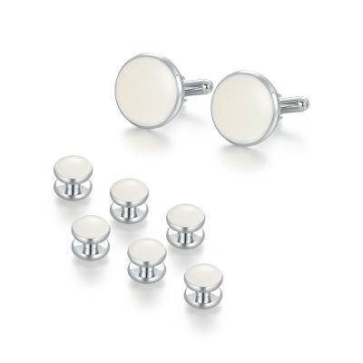 China Classic in Stock Hot Selling 8 PCS Set Mens Cufflinks Studs Set Round and White Men Cuff Links and Studs Set for Tuxedo Shirt for sale