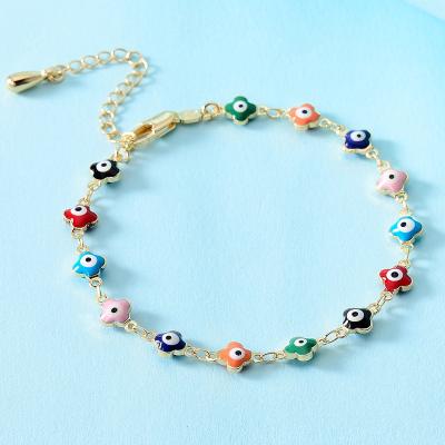 China Fashion Women Punk Luxury Colorful Gold Plated Enamel Bead Bangle Adjustable Eye Bracelet Jewelry for sale