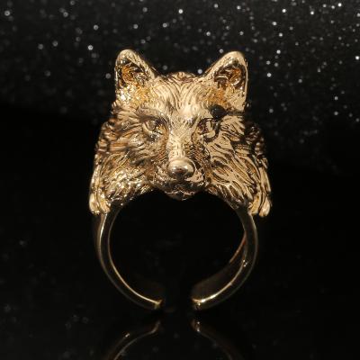 China Famous designer FASHIONABLE Gold Plated Animal Ring Personality Punk Wolf Ring for women party jewelry for sale