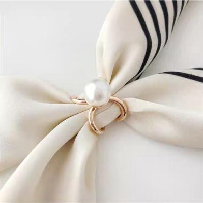 China Practical Costume Pearl Ring Scarf Silk Scarf Buckle Clip Shawls Holder Brooch Slide Jewelry For Women Birthday for sale