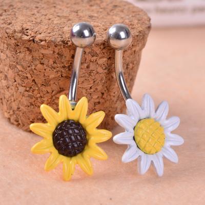 China FASHIONABLE Sweet Daisy Belly Ring Enamel Chrysanthemum Flower Piercing Jewelry For Women Body Piercing Jewelry for sale