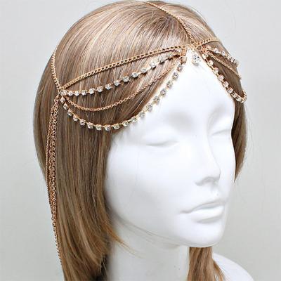 China Luxury Aesthetic Rhinestone Headdress Chain Elegant Rhinestone Jewelry Head Chain Gold Hair Chain For Women Holiday for sale