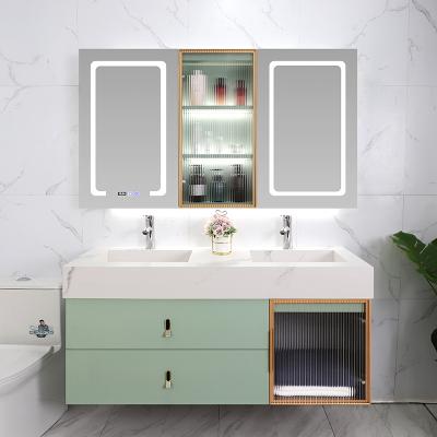 China Modern White Marble Stainless Bathroom Vanity Top Double Sink Bathroom Vanity With Sink for sale