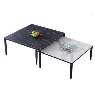 China Square Nesting Convertible Modern Side Coffee Tables Set Of 2 Top End Marble Tables For Living Room for sale