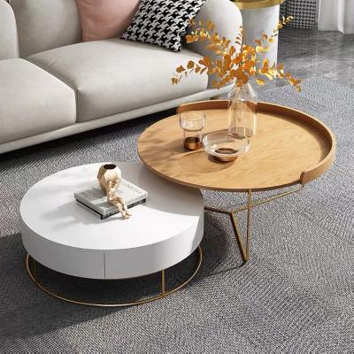 China Steady 2 Pieces of Modern Round Metal Coffee Table Sets Marble Top for Living Room Furniture Luxury Coffee Table for sale