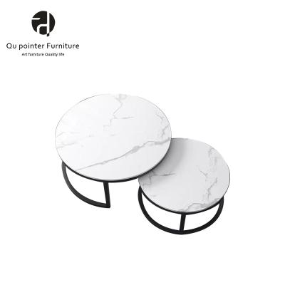 China Exquisite and simple design durable practical carbon steel steel structure rock slab circular coffee table for sale