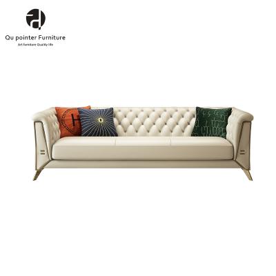 China Modern Furniture Artificial Leather Stainless Steel Frame Sponge Living Room High Quality Solid Wood High Density Sofa for sale