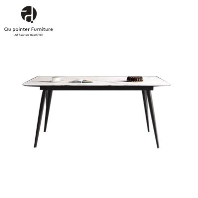 China (Other)Adjustable Modern Luxury Home Living Room Dining Furniture Carbon Steel Steel Frame Slate Four Leg Dining Table for sale