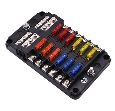 China 12 Way Circuit Blade Fuse Box Block Holder LED Indicator 32V Marine Waterproof Auto Box CR1469B1 for sale