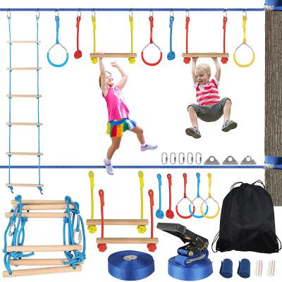 China Custom Style Outdoor Game Ninja Warrior Obstacle Course For Kids Ninja Slackline Kit Double Line Design for sale