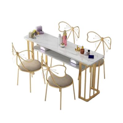 China Modern Beauty Nail Bar Station Salon Furniture Wooden Nail Tables Nail Desk Manicure Table With Chair for sale