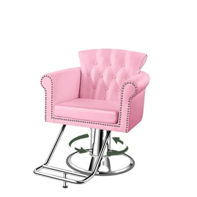 China Wing Style Modern Pink Barber Chair Styling Synthetic Leather Lifting Hairdressing Chairs Beauty Salon Furniture Set for sale