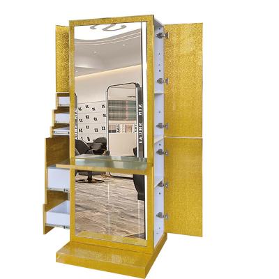 China High Quality Modern Gold Hair Salon Equipment Mirror Station Mirror Designs Styling Stations For Hair Salons for sale