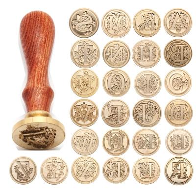 China Classic 26 Letter A-z Letter A-z Alphabet Initial Wax Seal Stamp Wooden Antique Post Seal Decorative Stamp Retro Decorative Stamp Gifts for sale