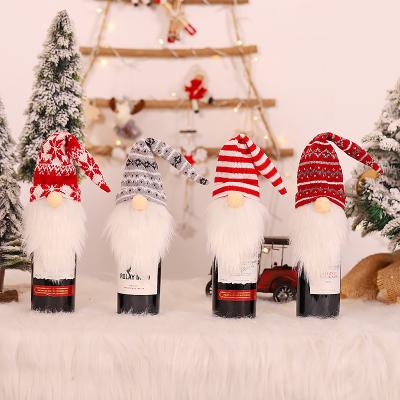 China Christamas Home Decor Christmas Wine Bottle Cover Bags NO Face Doll Vintage Christmas Hat Gift Bag Christmas Dinner Table Decor for sale