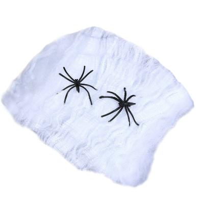 China 2021 Spooky Party Suppies Halloween Stage Props White Stretch Spider Web Spider Web with Fake Spiders for Indoor and Outdoor Halloween Decor for sale