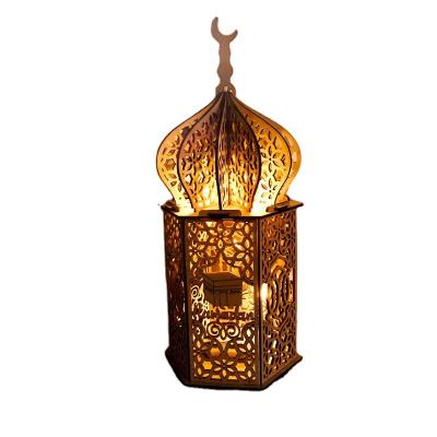 China Islamic Ramadan Eid Mubarak Wooden Lighthouse Decoration Festival Party Home Decor Wood Craft Room For Eid al-Fitr for sale