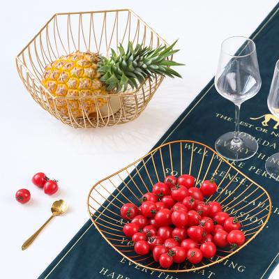 China Wire Living Nordic Geometric Home Office Metal Kitchen Dish Wrought Iron Snack Fruit Vegetable Storage Decorative Sorting Basket for sale