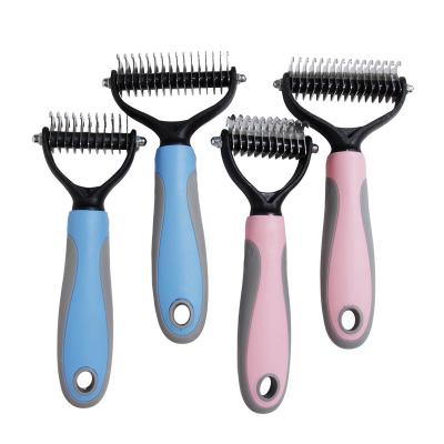 China Viable Double Sided Dog Cat Hair Removal Comb Detangler Fur Trimming Dematting Deshedding Brush Grooming Tool For Long Tangled Hair Curl for sale